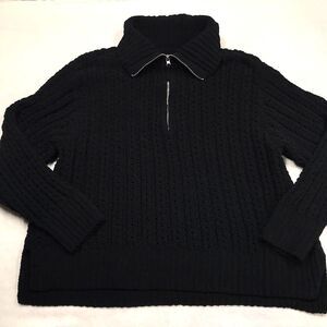 AERIE Cable Car Sweater Women XL Black 1/4 Zip Chunky Knit Slouchy Crochet Boxy
